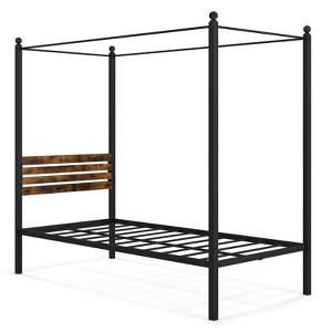 Infans Twin Size Canopy Bed Frame 4-Poster Platform Bed Frame w/ Industrial Headboard - 1 of 4
