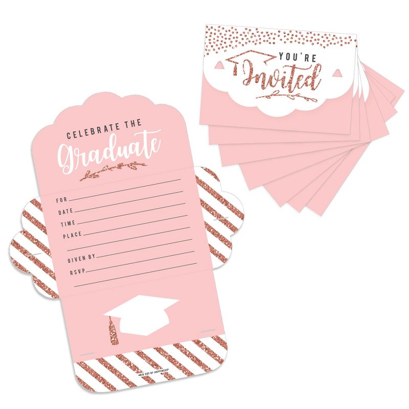 Big Dot of Happiness Rose Gold Grad - Fill-In Cards - Graduation Party Fold and Send Invitations - Set of 8, 1 of 10