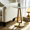 Round Side Table with Patterned Metal Top - Narrow End Table for Living Room or Bedroom - Modern Accent Furniture with Sleek Pedestal Base - 20", Gold - 2 of 4