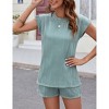 Women's Summer Two Piece Sets Casual Cap Sleeve Textured Knits Tops And Drawstring Shorts Lounge Sets - 3 of 4
