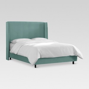 Queen Antwerp Upholstered Wingback Bed Velvet Caribbean - Project 62 , Velvet Blue