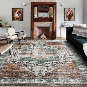COZONY Vintage Washable Accent Rug, Non-Slip Distressed Medallion Carpet for Indoor Living Spaces - 1 of 4