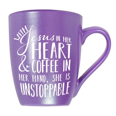 Elanze Designs Jesus In Her Heart And Coffee She Is Unstoppable Passion Purple 10 ounce New Bone China Coffee Cup Mug