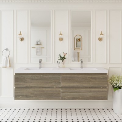 Whisen Floating Wall-Mounted Bathroom Vanity with Resin Sink, Water-Resistant Timber Cabinets and Drawers