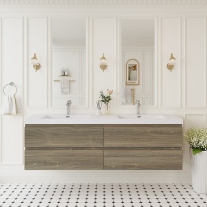 Whisen Floating Wall-Mounted Bathroom Vanity with Resin Sink, Water-Resistant Timber Cabinets and Drawers - 1 of 4