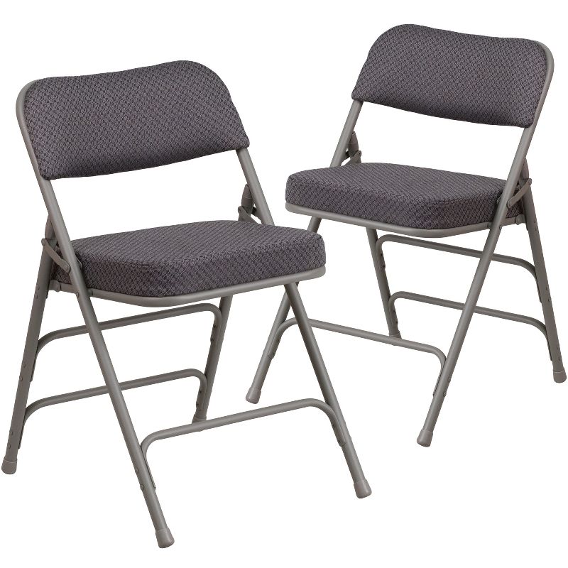 Emma and Oliver 2 Pack Premium Curved Triple Braced & Hinged Fabric Upholstered Metal Folding Chair, 1 of 12