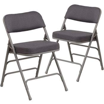 Emma and Oliver 2 Pack Premium Curved Triple Braced & Hinged Fabric Upholstered Metal Folding Chair