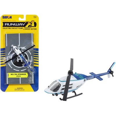 Bell 206 Jetranger Helicopter White and Blue "Police-N70650" with Runway Section Diecast Model by Runway24