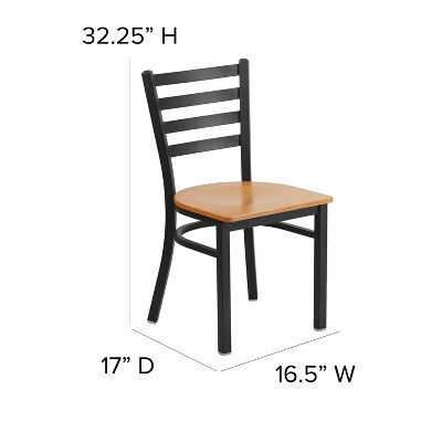Natural Wood Seat Black Metal Ladderback Side Chair
