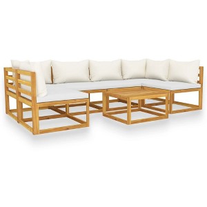 vidaXL Cream Patio Lounge Set- Solid Acacia Wood Frame, Includes Table, Corner & Middle Sofas, Comes with Removable Seat & Back Cushions - 1 of 4
