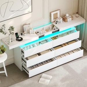 Vipbear 6-Drawer Dresser with Sliding Desktop & Power Outlet - Black Storage Cabinet with LED Lights - 1 of 4
