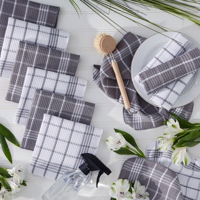 Gray and White Cotton Waffle Weave Dishcloth Set, 12 Pieces
