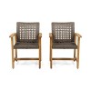 Set of 2 Dining Chairs Hampton Wood and Wicker for outdoor dining room-Christopher Knight Home - image 2 of 4