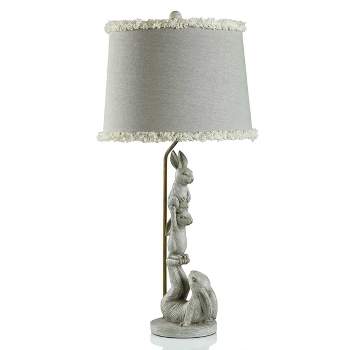 Chrysta Cream Table Lamp Charming Bunnies with Ruffle Trimmed Shade - StyleCraft