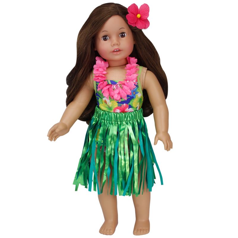 Sophia's - 18" Doll - Hawaiian Floral Bathing Suit, "Grass" Skirt, Floral Lei & Flower Hair clip, 3 of 8