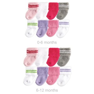 Luvable Friends Infant Girls Grow with Me Cotton Terry Socks, Pink Stripe, 0-6 and 6-12 Months - 1 of 1
