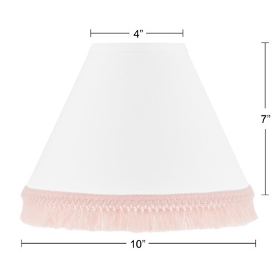 White and Blush Pink Cotton Empire Lamp Shade with Tassel Fringe