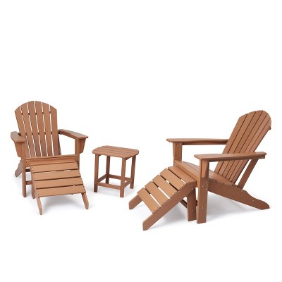 5pk Plastic Resin Adirondack Chair with Side Table & Ottoman - Brown - EDYO LIVING