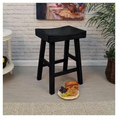 Antique Black Wood Saddle Style Backless Counter Stool 28"