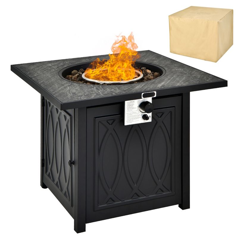 Costway 32'' Propane Fire Pit Table Square Tabletop w/Lava Rocks Cover 50,000 BTU, 1 of 11