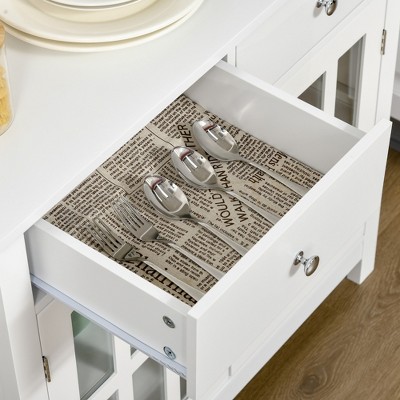 Modern White Sideboard Buffet with Glass Doors and Drawers
