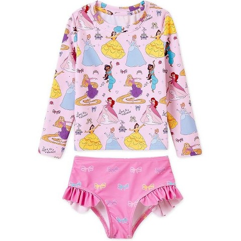 Disney Princess Kids Girls Summer Holiday Ruffle Swimwear Sets Rashguard Princesses Pink 4T-5T