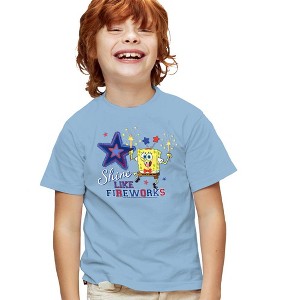 Boys' Spongebob Squarepants Shine Like 4Th Of July Fireworks T Shirt Light Blue X Small - 1 of 4