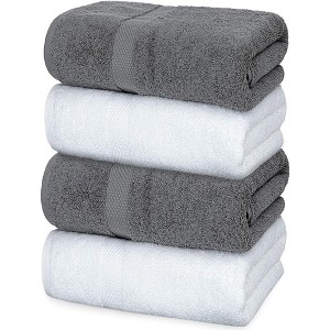 White Classic Luxury 100% Cotton Bath Towels Set of 4 - 27x54" - 1 of 4
