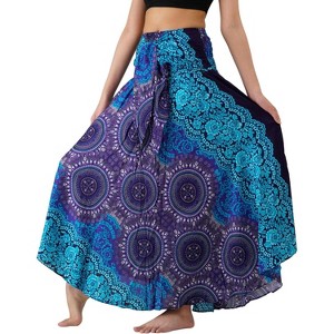 Women's Boho Maxi Skirt - Floral Print Long Flowy Skirt Bohorose Blue - 1 of 4