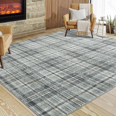 Nasitip Washable Rug-Modern Plaid Area Rug Non Slip Soft Rugs-Low Pile Foldable Floor Cover Accent Carpet