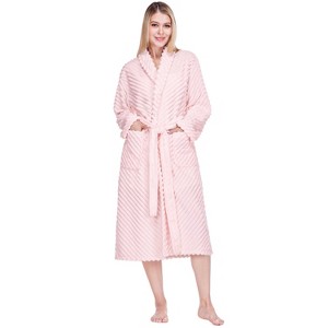 PAVILIA Super Soft Womens Robe, Fluffy Plush Fuzzy Cozy House Shower Bathrobe, Ribbed Striped Warm Fleece Long Robe for Women - 1 of 4