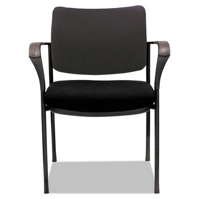Black Fabric and Metal Guest Chair with Fixed Arms, Set of 2