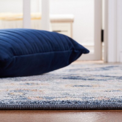Blair Gray and Navy Washable Synthetic Area Rug