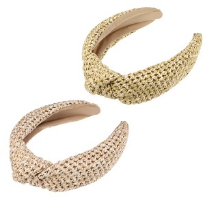 Unique Bargains Women's Bohemian Style Knotted Straw Rattan Sponge Headband Khaki Pink 2 Pcs - 1 of 4