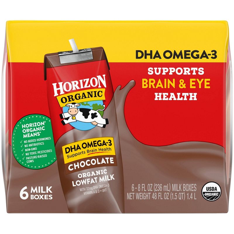 Horizon Organic 1% Chocolate Milk DHA Added - 6pk/8 fl oz Boxes, 2 of 15