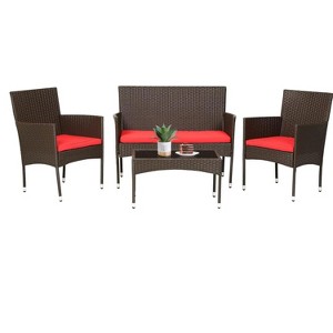 Garvee Patio Furniture Set 4 Pieces Outdoor Rattan Chair Wicker Sofa Garden Conversation Bistro Sets for Yard,Pool or Backyard - 1 of 1