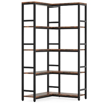 Hommoo 78.7”Tall 7 Tier Industrial Corner Bookshelf Brown