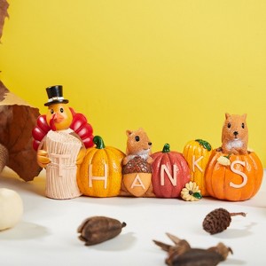 Joyfy Thanksgiving Resin Pumpkin Turkey Figurines, Turkey Tabletop Centerpiece Thanksgiving Party Favors Supplies, Fall Harvest Table Decoration - 1 of 4