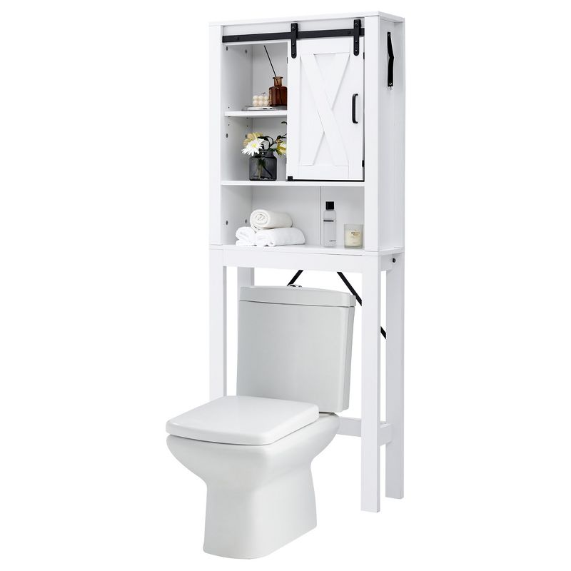 Costway Over the Toilet Bathroom Storage Cabinet with Sliding Barn Door & Adjustable Shelf, 4 of 10