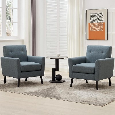 Mid-Century Modern Accent Chair – Linen Upholstery, 350LB Capacity & Hardwood Legs (Beige/Blue/Camel) for Living Room, Office, Bedroom, 1/2 PCS