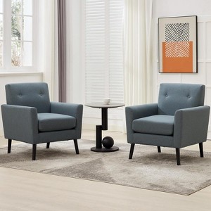 Mid-Century Modern Accent Chair – Linen Upholstery, 350LB Capacity & Hardwood Legs (Beige/Blue/Camel) for Living Room, Office, Bedroom, 1/2 PCS - 1 of 4