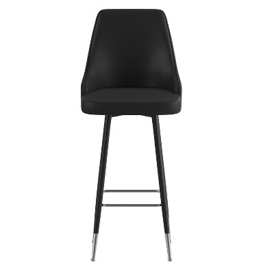 Black Faux Leather Bar Height Stools with Chrome Accents, Set of Two