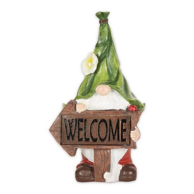 13" Polyresin Gnome with Glowing Welcome Sign Solar Statue - Zingz & Thingz