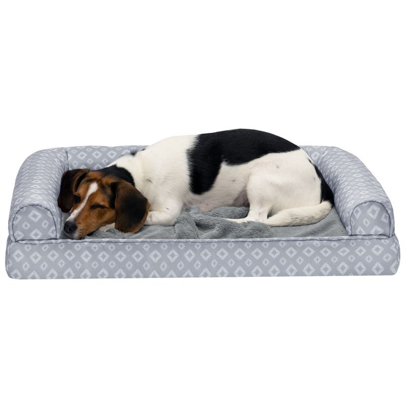 FurHaven Plush Fur & Diamond Print Nest-Top Full Support Orthopedic Foam Sofa Dog Bed, 1 of 4