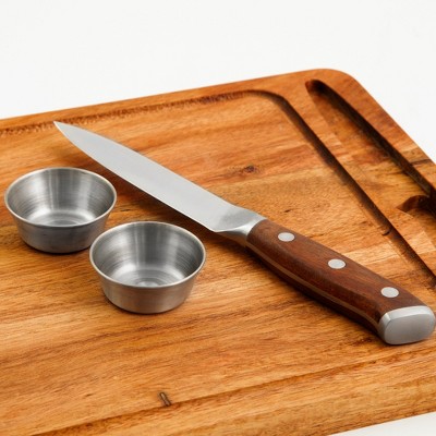 Premium Acacia Wood Rectangular Steak Board Set with Knife and Cups