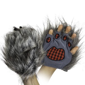 Skeleteen Childrens Wolf Paw Costume Gloves - Grey - 1 of 4