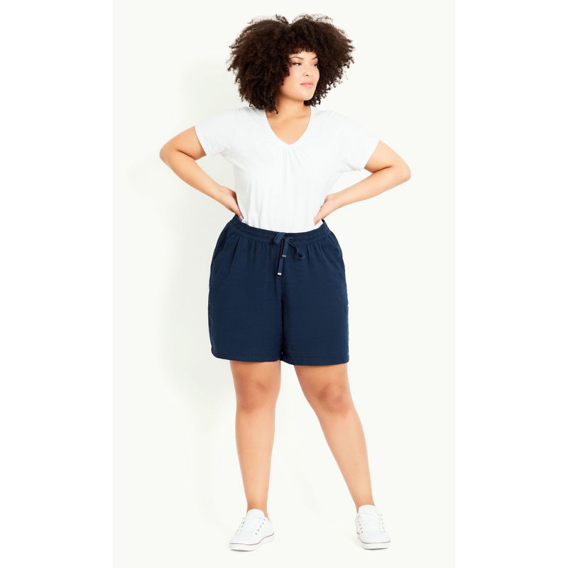 Women's Plus Size Linen Blend Short - navy | EVANS, 1 of 4