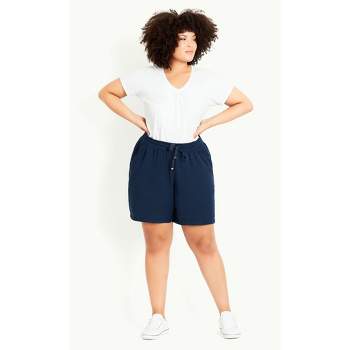 Women's Plus Size Linen Blend Short - navy | EVANS