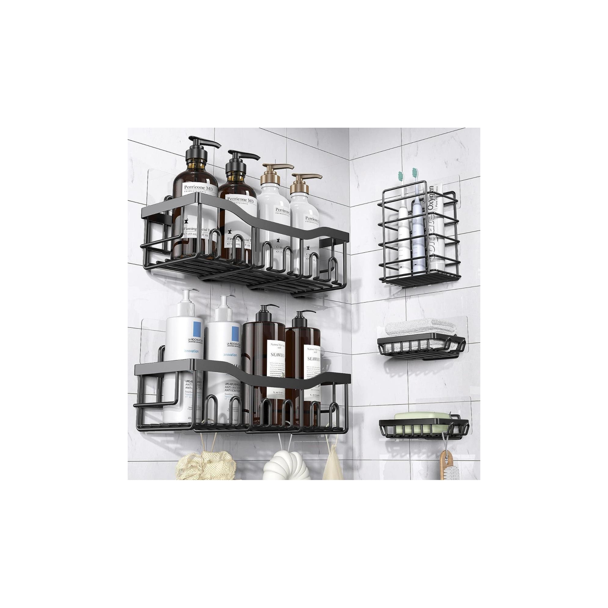 Swtroom 5 Pack Stainless Steel Shower Caddy No Drill Adhesive Bathroom Organizer with Inside Shower, Kitchen & Home Decor Storage