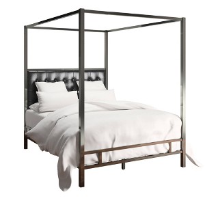 Full Manhattan Nickel Canopy Bed with Biscuit Tufted Headboard Black - Inspire Q